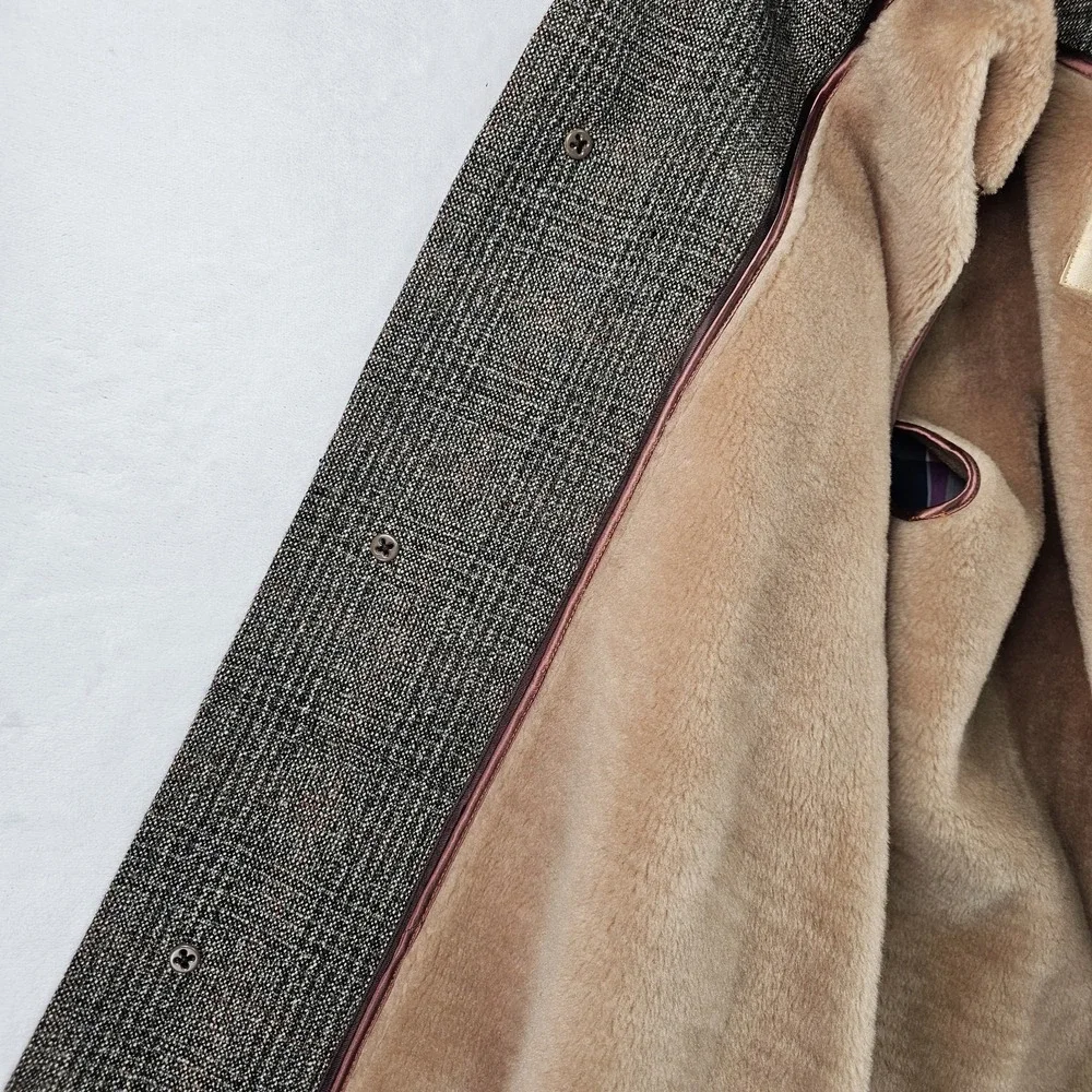 Vtg 80's Universal Tweed Balmacaan Raglan Coat 40S Tartan Plaid Zip Liner Fleck